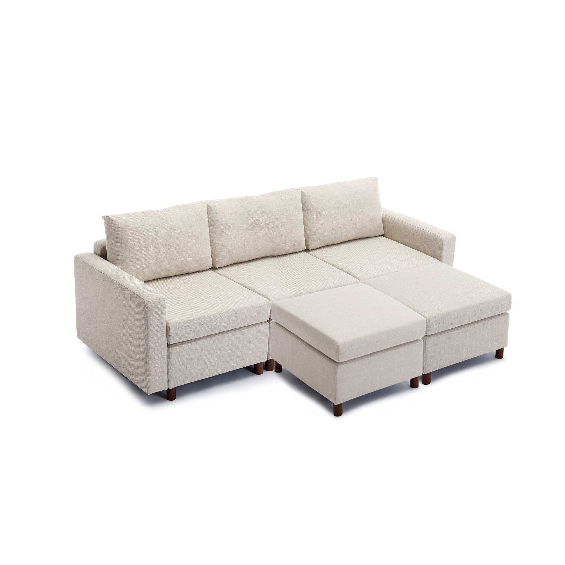 3 Seat Module Sectional Sofa Couch With 2 Ottoman For Living Room,Seat Cushion And Back Cushion Non Removable And Non Washable,Cream Cream Wood Primary Living Space Soft Modern Rubberwood Foam Linen 3 Seat