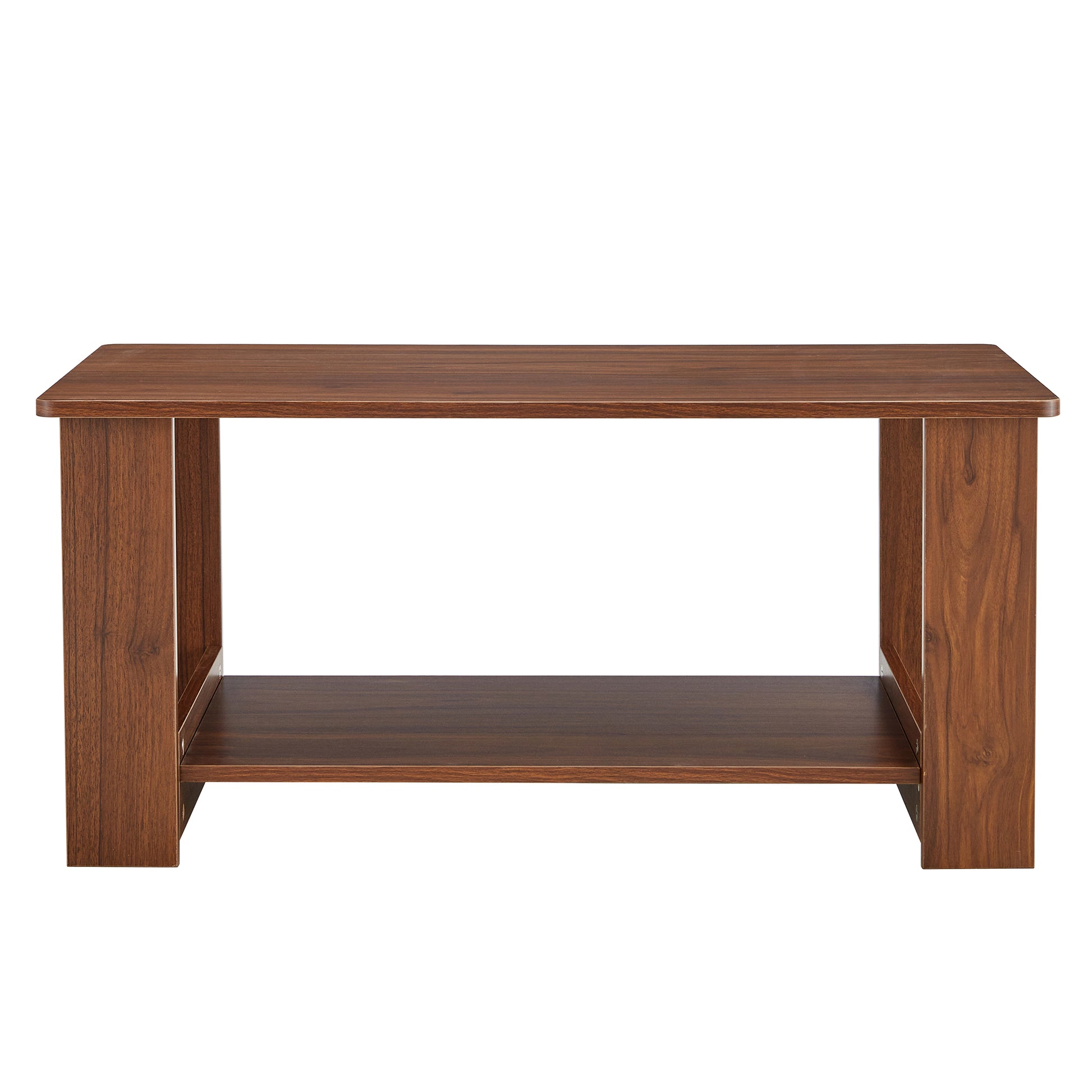 Modern Minimalist Walnut Colored Double Layered Rectangular Coffee Table ,Tea Table.Mdf Material Is More Durable,Suitable For Living Room, Bedroom, And Study Room.19.6"*35.4"*16.5" Ct 16 Walnut Mdf