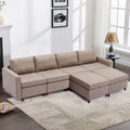 4 Seat Module Sectional Sofa Couch With 2 Ottoman For Living Room,Seat Cushion And Back Cushion Non Removable And Non Washable,Brown Brown Wood Primary Living Space Soft Modern Rubberwood Foam Linen 4 Seat