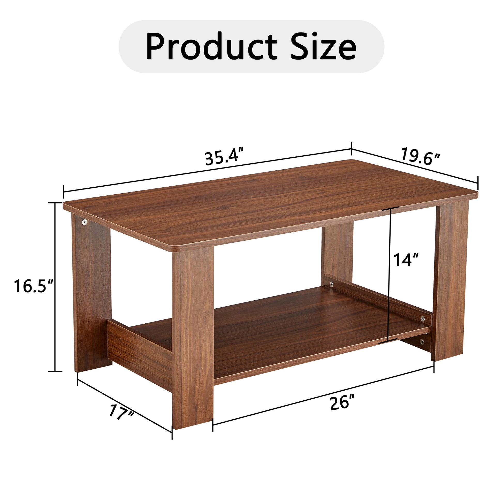 Modern Minimalist Walnut Colored Double Layered Rectangular Coffee Table ,Tea Table.Mdf Material Is More Durable,Suitable For Living Room, Bedroom, And Study Room.19.6"*35.4"*16.5" Ct 16 Walnut Mdf