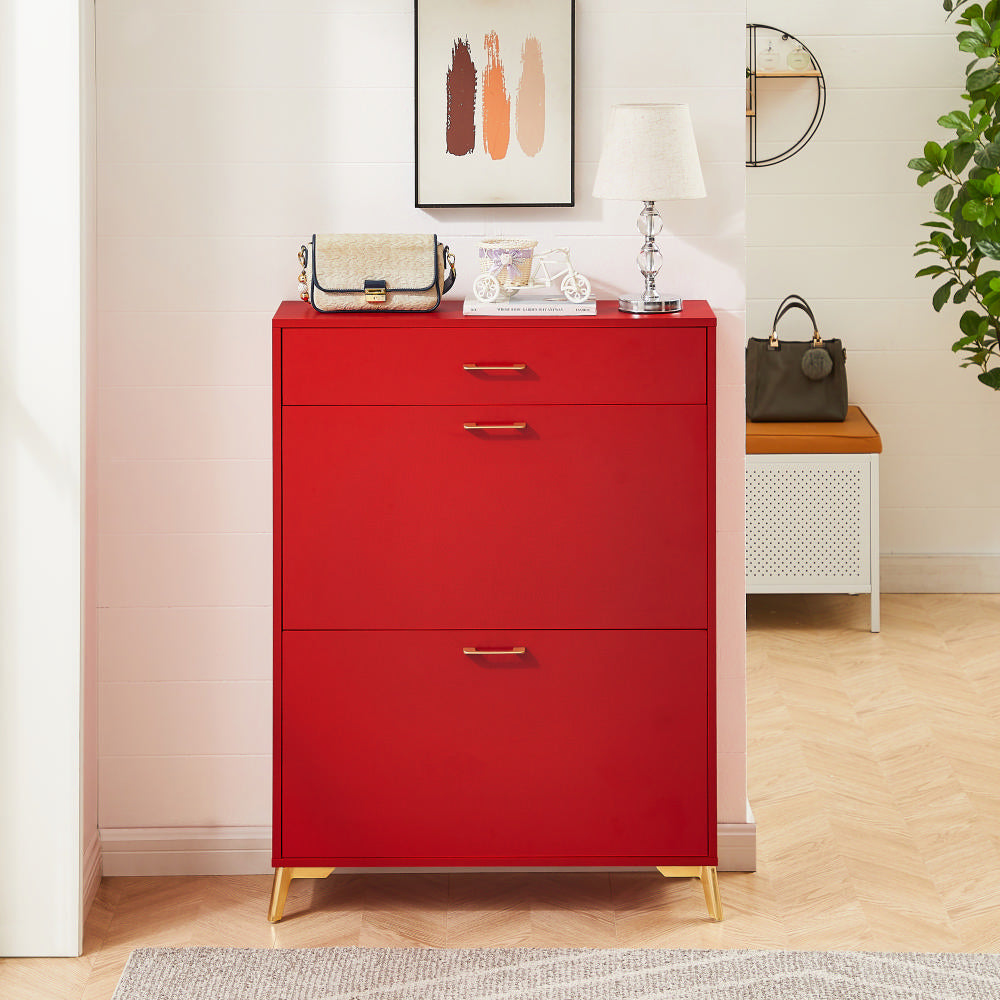 Shoe Storage Cabinet For Entryway, Free Standing Shoe Organizer With 2 Flip Drawers, Hidden Shoe Rack Storage Organizer For Doorway Hallway Closet, Red Red Mdf