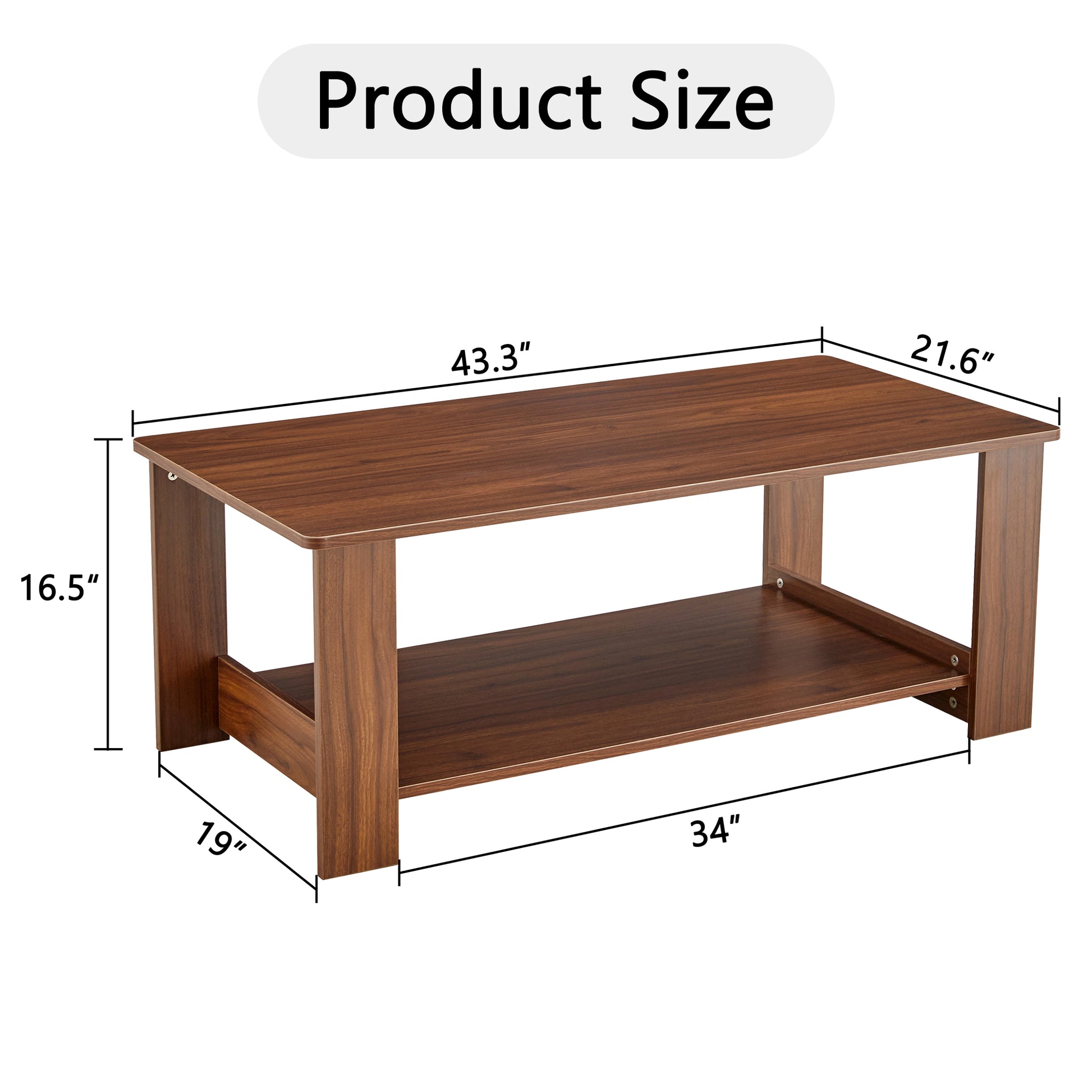 Modern And Practical Walnut Textured Coffee Tablestea Tables. The Double Layered Coffee Table Is Made Of Mdf Material. Suitable For Living Room 43.3"*21.6"*16.5" Ct 16 Walnut Mdf