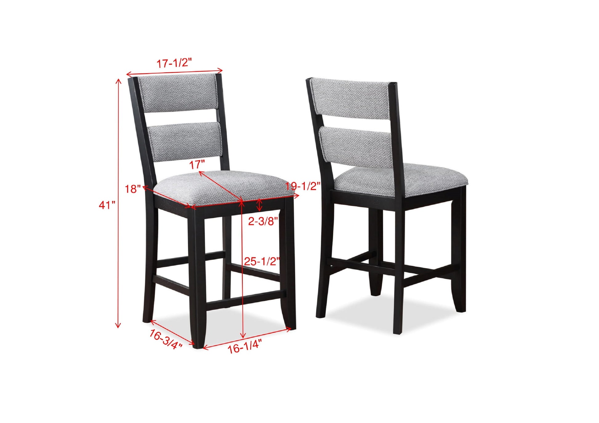 2Pc Set Black Farmhouse Style Ladder Back Counter Height Side Chair Stool Gray Color Upholstered Seat And Back Dining Room Wooden Furniture Black Dining Room Contemporary,Farmhouse Dining Chairs Ladder Back Wood