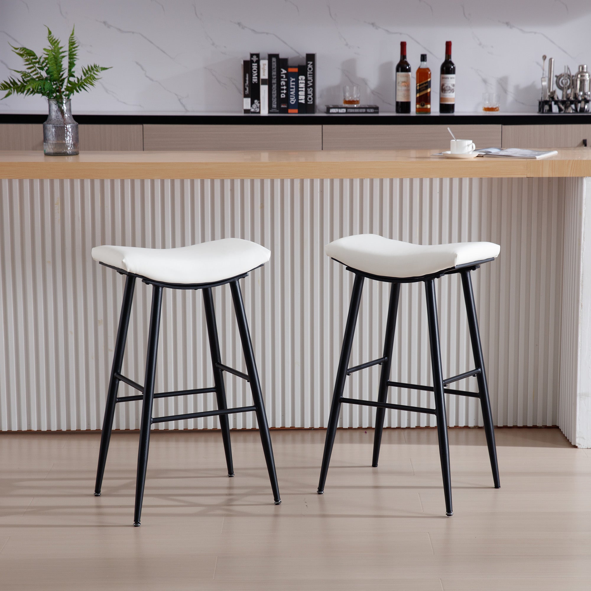 Counter Height Bar Stool Set Of 2 For Dining Room Kitchen Counter Island, Pu Upholstered Breakfast Stools With Footrest,Cream Cream Kitchen Foam Dry Clean Modern Bar Stools Foam Pu Leather