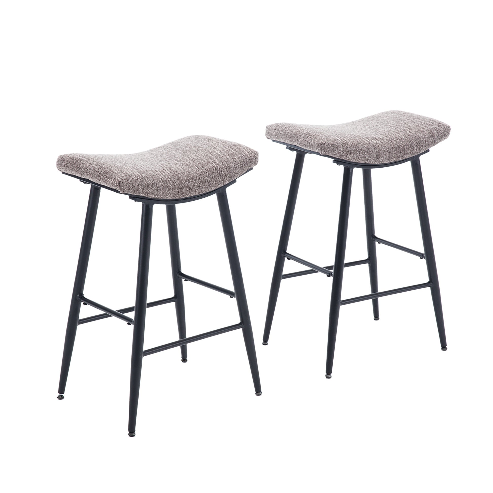 Bar Stools Set Of 2 Armless Counter Low Bar Stools Without Back Modern Linen Fabric Breakfast Stools With Metal Leg And Footrest,Coffee Coffee Kitchen Foam Dry Clean Modern Bar Stools Foam Linen