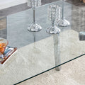 A Modern Minimalist Rectangular Glass Dining Table With Tempered Glass Tabletop And Silver Metal Legs, Suitable For Kitchens, Restaurants, And Living Rooms,63