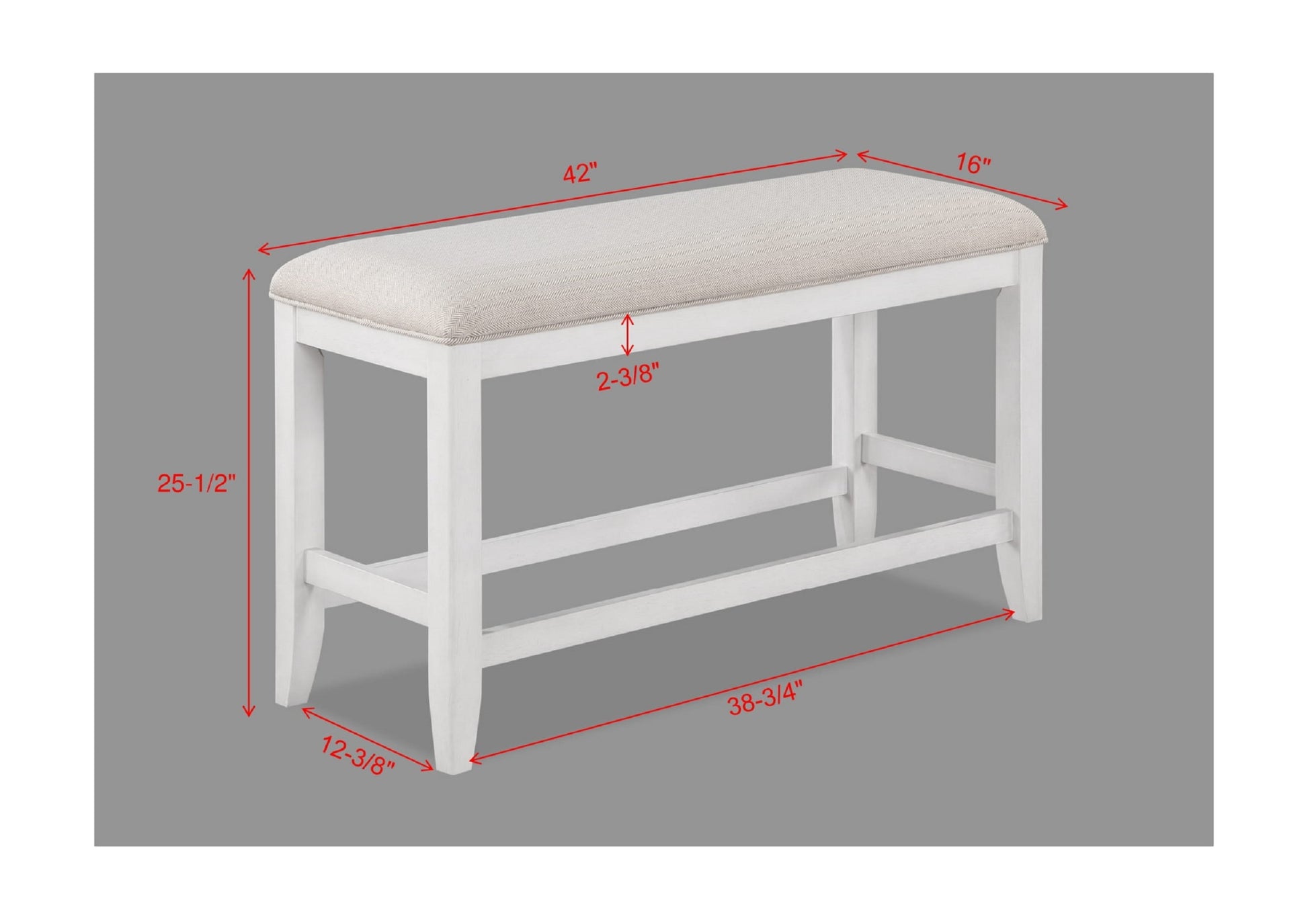 1Pc Transitional White Finish Fabric Upholstered Counter Height Dining Bench White Wood Fabric