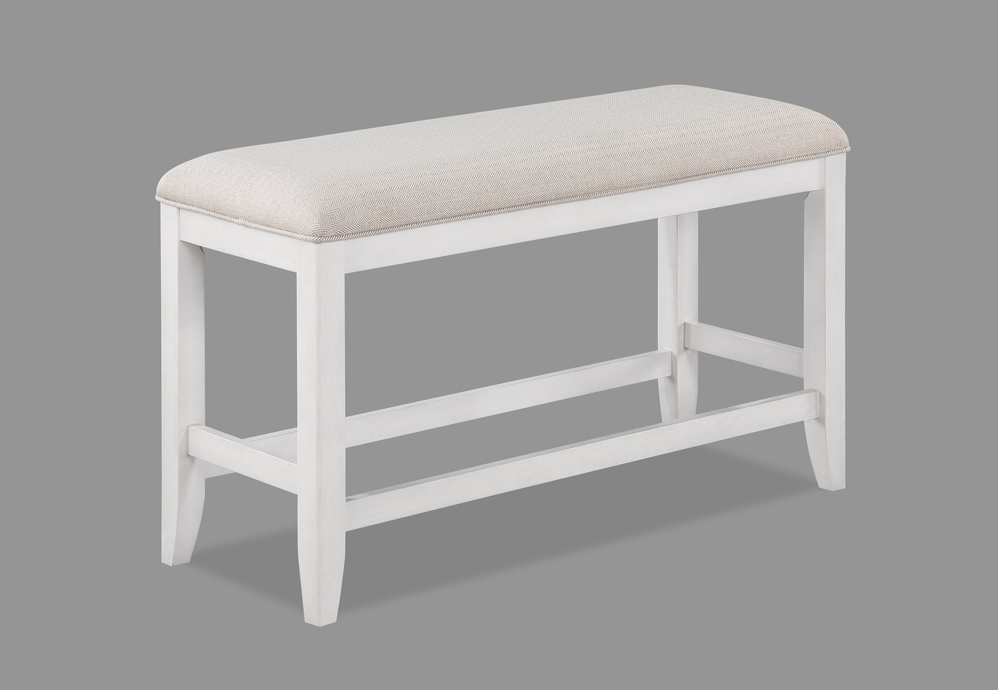 1Pc Transitional White Finish Fabric Upholstered Counter Height Dining Bench White Wood Fabric