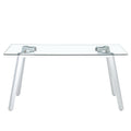 A Modern Minimalist Rectangular Glass Dining Table With Tempered Glass Tabletop And Silver Metal Legs, Suitable For Kitchens, Restaurants, And Living Rooms,63