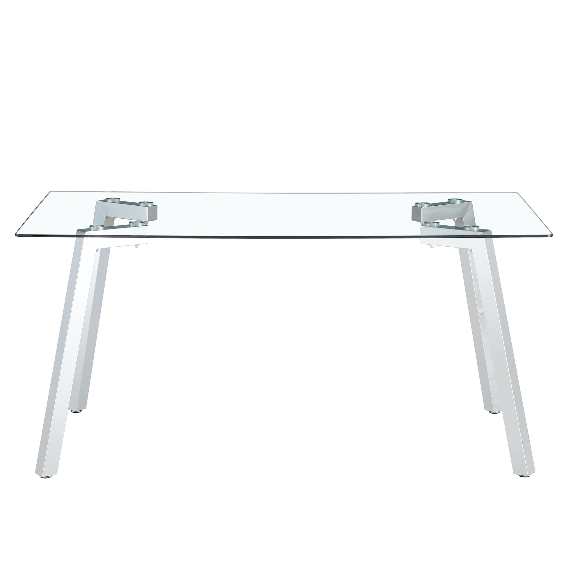 A Modern Minimalist Rectangular Glass Dining Table With Tempered Glass Tabletop And Silver Metal Legs, Suitable For Kitchens, Restaurants, And Living Rooms,63"*35.4"*30" Silver Metal