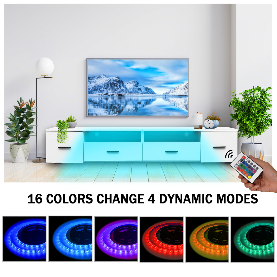 White Tv Stand For Living Room, Modern Entertainment Center Stand For Tv Up To 90 Inch, Large Led Tv Stand With 4 Storage Drawers, High Glossy Waterproof Tv Console, Tv Table Media Furniture White Particle Board