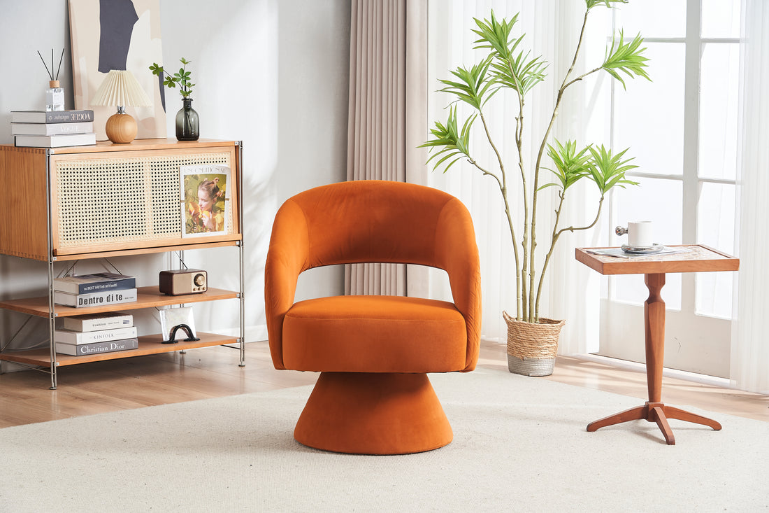 Swivel Accent Chair Armchair, Round Barrel Chair In Fabric For Living Room Bedroom,Orange Velvet Orange Velvet
