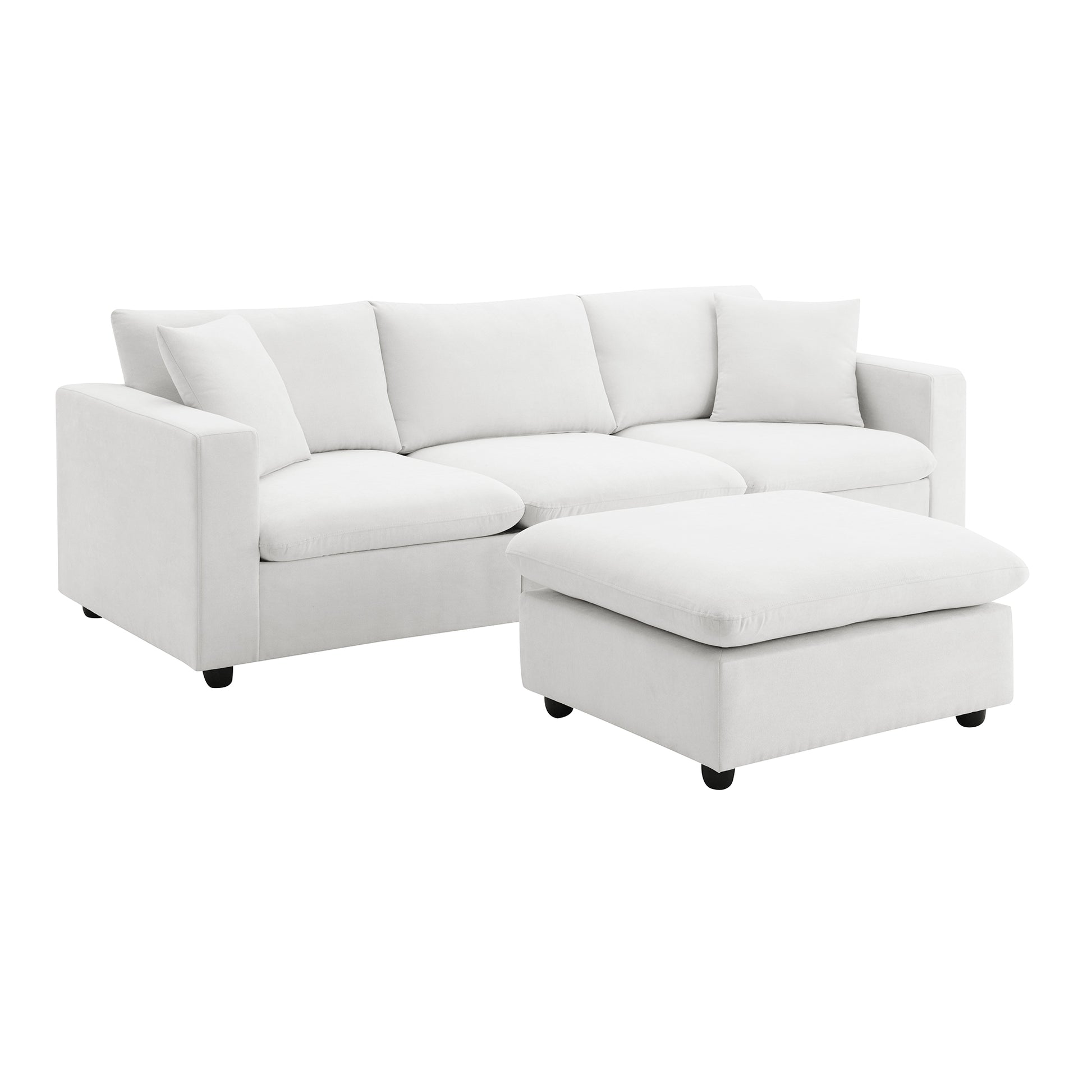 100.4*64.6" Modern Sectional Sofa,L Shaped Couch Set With 2 Free Pillows,4 Seat Polyester Fabric Couch Set With Convertible Ottoman For Living Room, Apartment, Office,4 Colors White Polyester 3 Seat