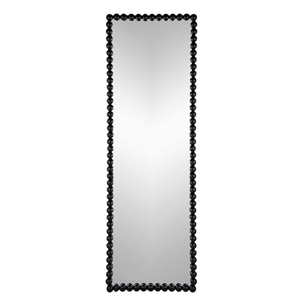 23" X 72" Full Length Mirror With Metal Beaded Frame, Rectangular Oversized Mirror For Living Room Bedroom, Black Black Iron