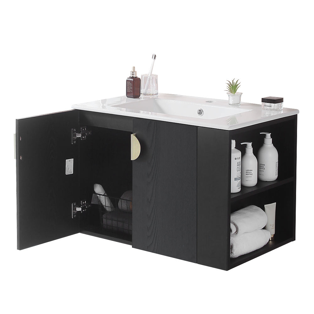 30" Bathroom Vanity with Sink,with two Doors Cabinet black-solid wood