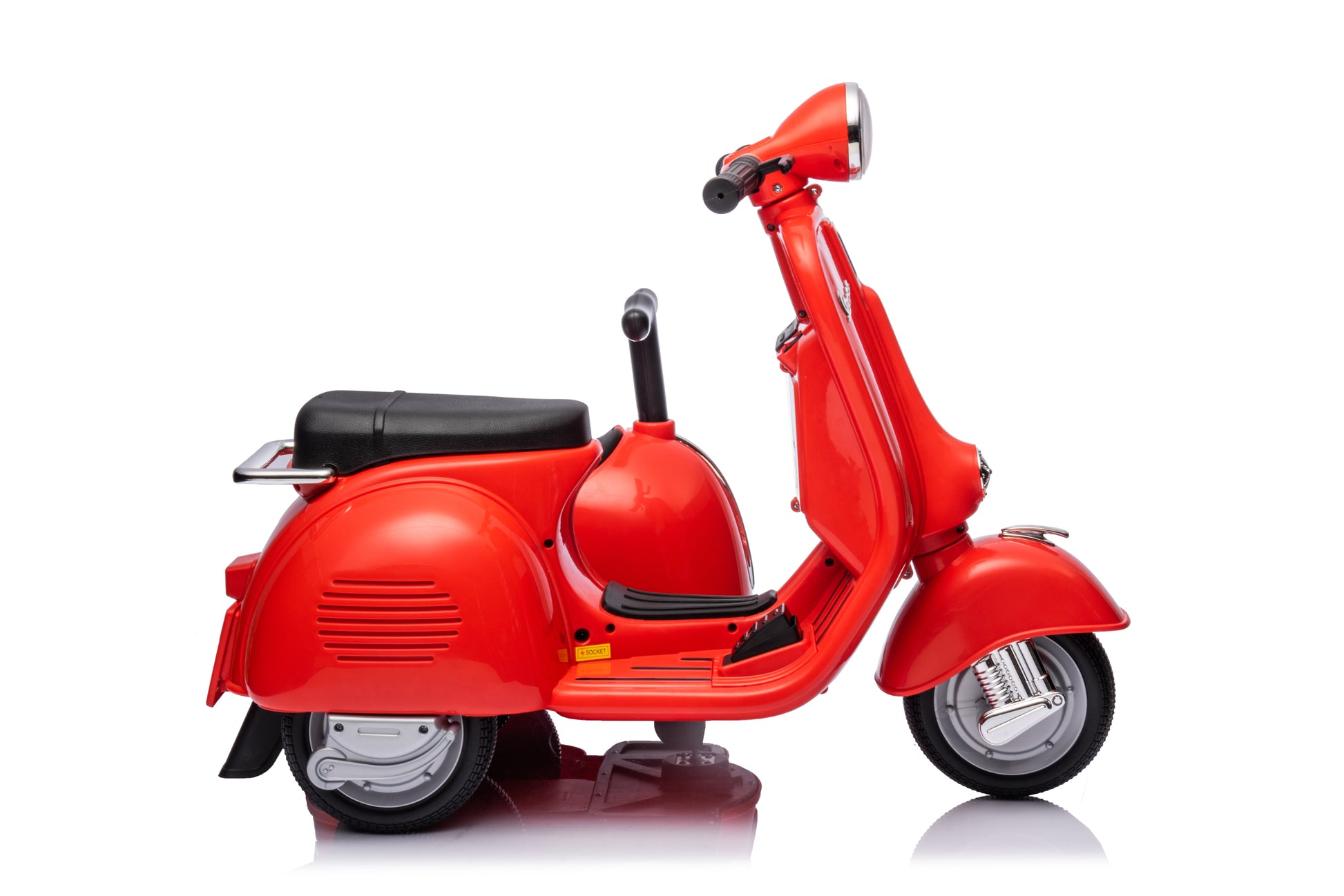 6V Licensed Vespa Scooter Motorcycle With Side Car For Kids, Red Red Chrome