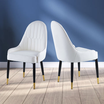 Modern Leather Dining Chair Set Of 2, Upholstered Accent Dining Chair, Legs With Black Plastic Tube Plug White Leather