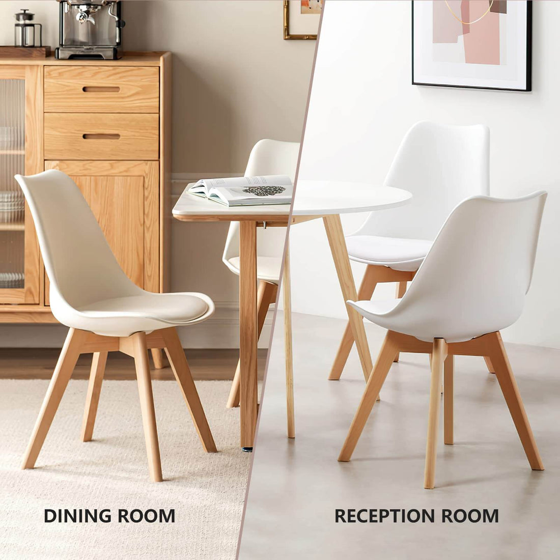 Pu Leather Upholstered Dining Chairs With Wood Legs, Set Of 4 For Kitchen, White White Wood