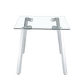 A Modern Minimalist Rectangular Glass Dining Table With Tempered Glass Tabletop And Silver Metal Legs, Suitable For Kitchens, Restaurants, And Living Rooms,63