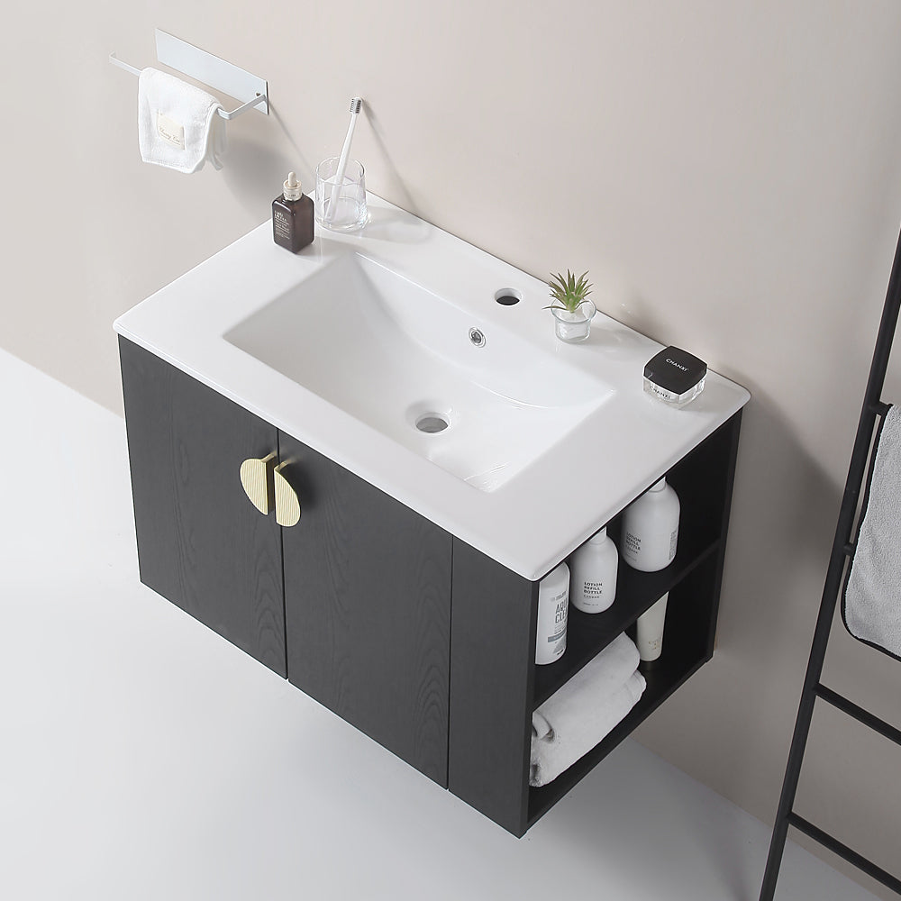 30" Bathroom Vanity with Sink,with two Doors Cabinet black-solid wood