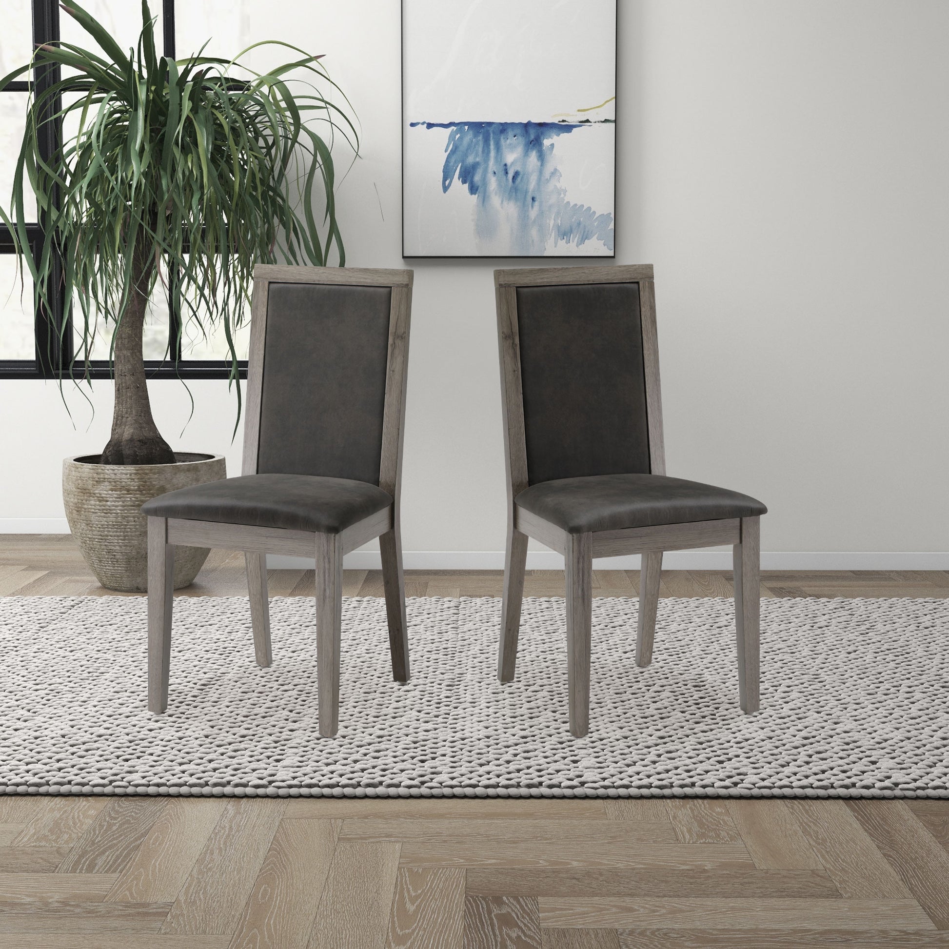 Dining Chairs Set Of 2 Wood Dining Room Chair With Mdf Sponge Back, Kitchen Room Chair Side Chair, Light Grey Base With Grey Cushion Dark Gray Foam Wood