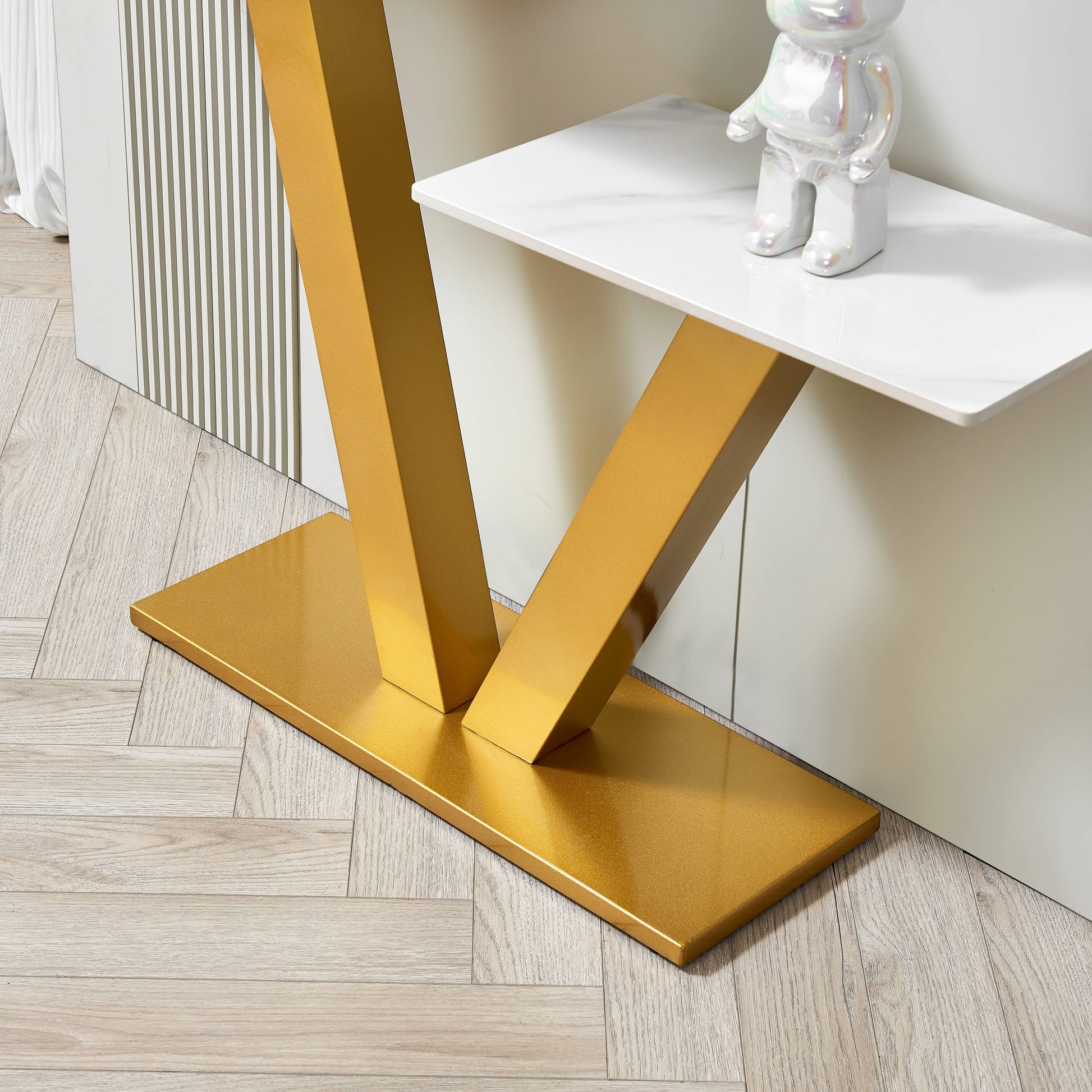 47.2"Modern Console Table, Exquisite Shape Design, Metal Frame With Adjustable Foot Pads For Entrance, Corridor, Living Room & Office. Gold Gold Metal & Wood Metal & Wood