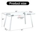 A Modern Minimalist Rectangular Glass Dining Table With Tempered Glass Tabletop And Silver Metal Legs, Suitable For Kitchens, Restaurants, And Living Rooms,63