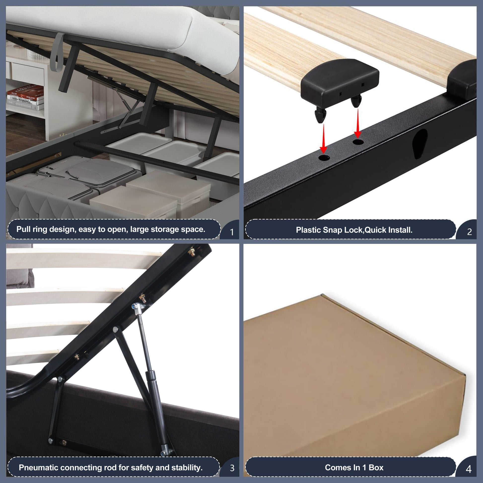 Queen Platform Bed Frame With Pneumatic Hydraulic Function, Velvet Upholstered Bed With Deep Tufted Buttons, Lift Up Storage Bed With Hidden Underbed Oversized Storage, Gray Queen Grey Velvet