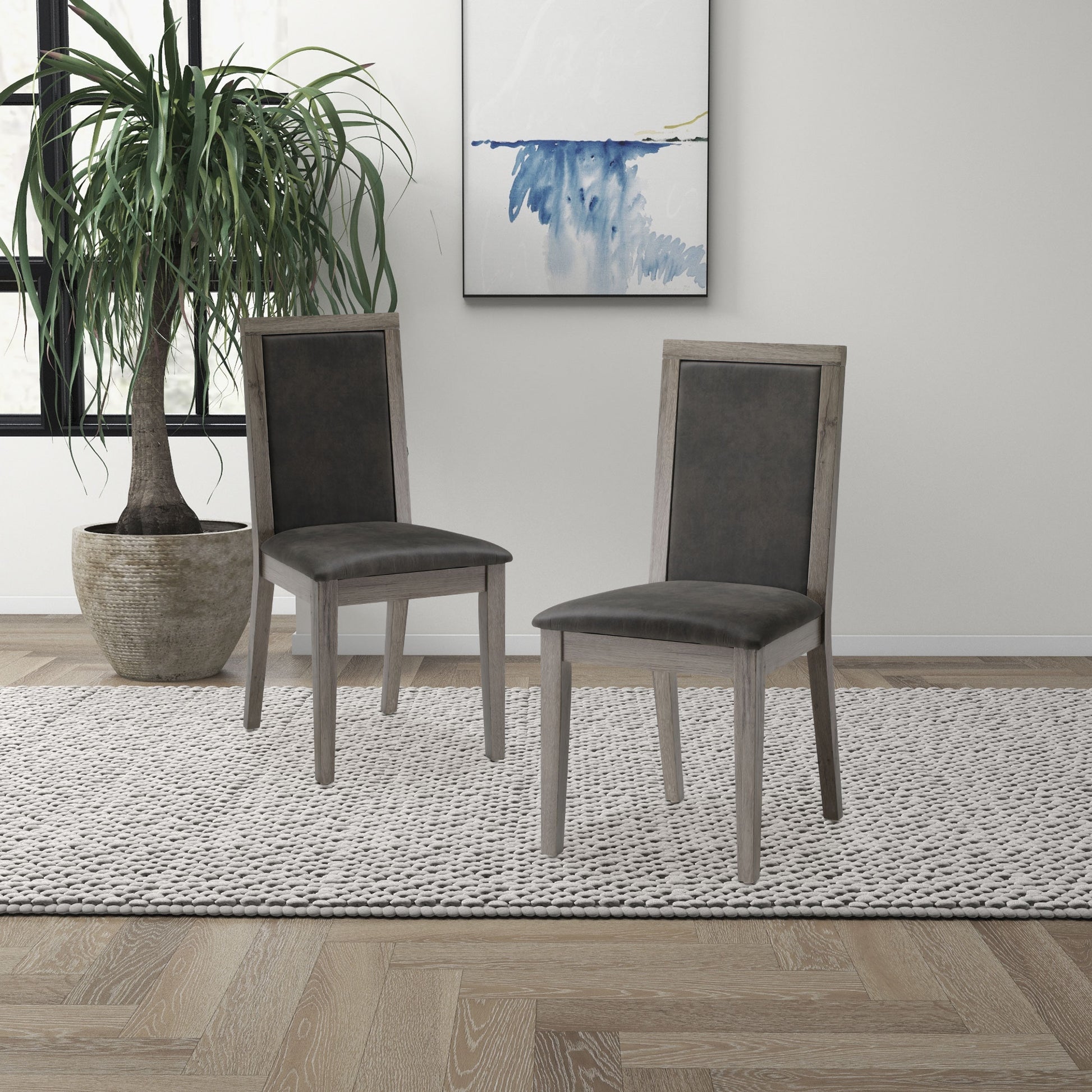 Dining Chairs Set Of 2 Wood Dining Room Chair With Mdf Sponge Back, Kitchen Room Chair Side Chair, Light Grey Base With Grey Cushion Dark Gray Foam Wood