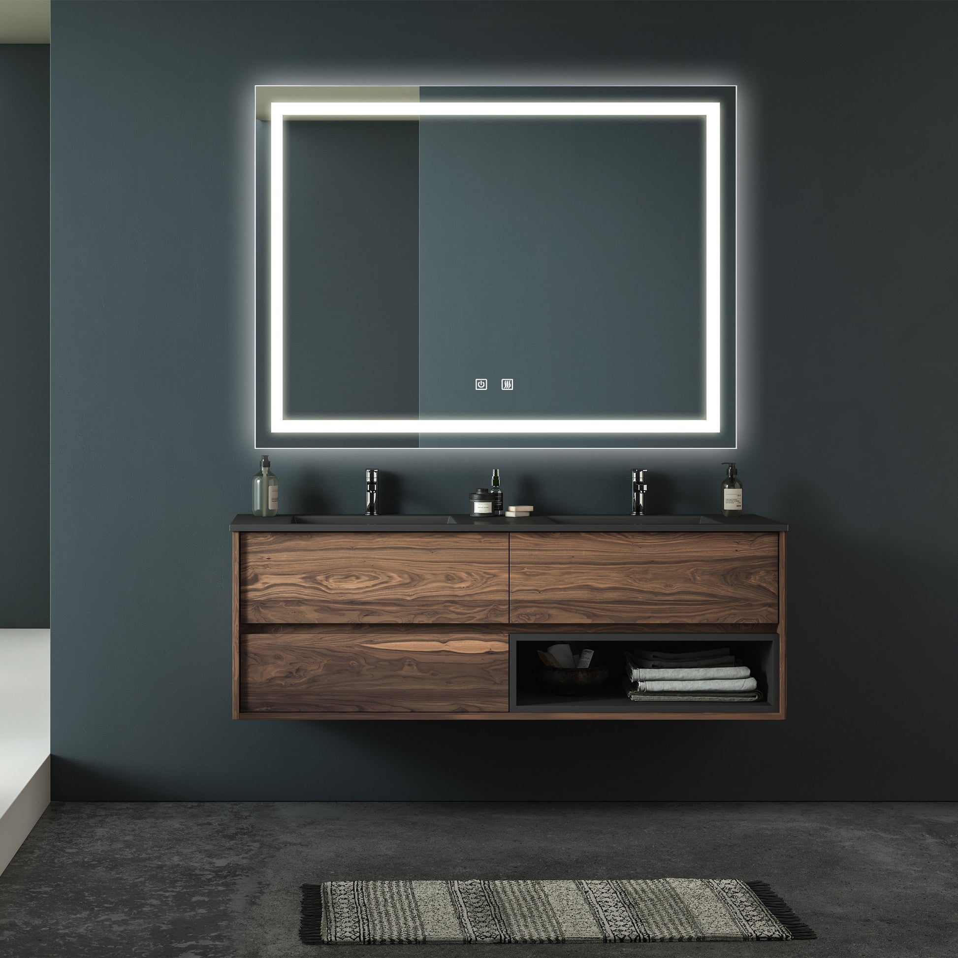 48X36 inch Bathroom Led Classy Vanity Mirror with High black and silver-glass