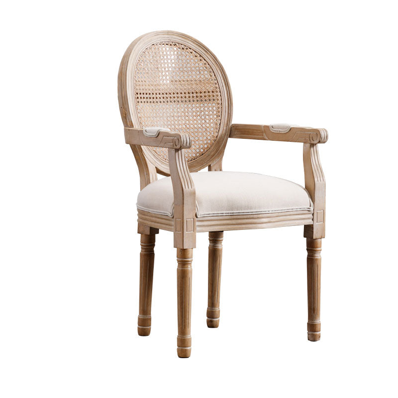 French Vintage Upholstered Fabric Dining Armchair, Set Of 2, Beige Cream Solid Wood