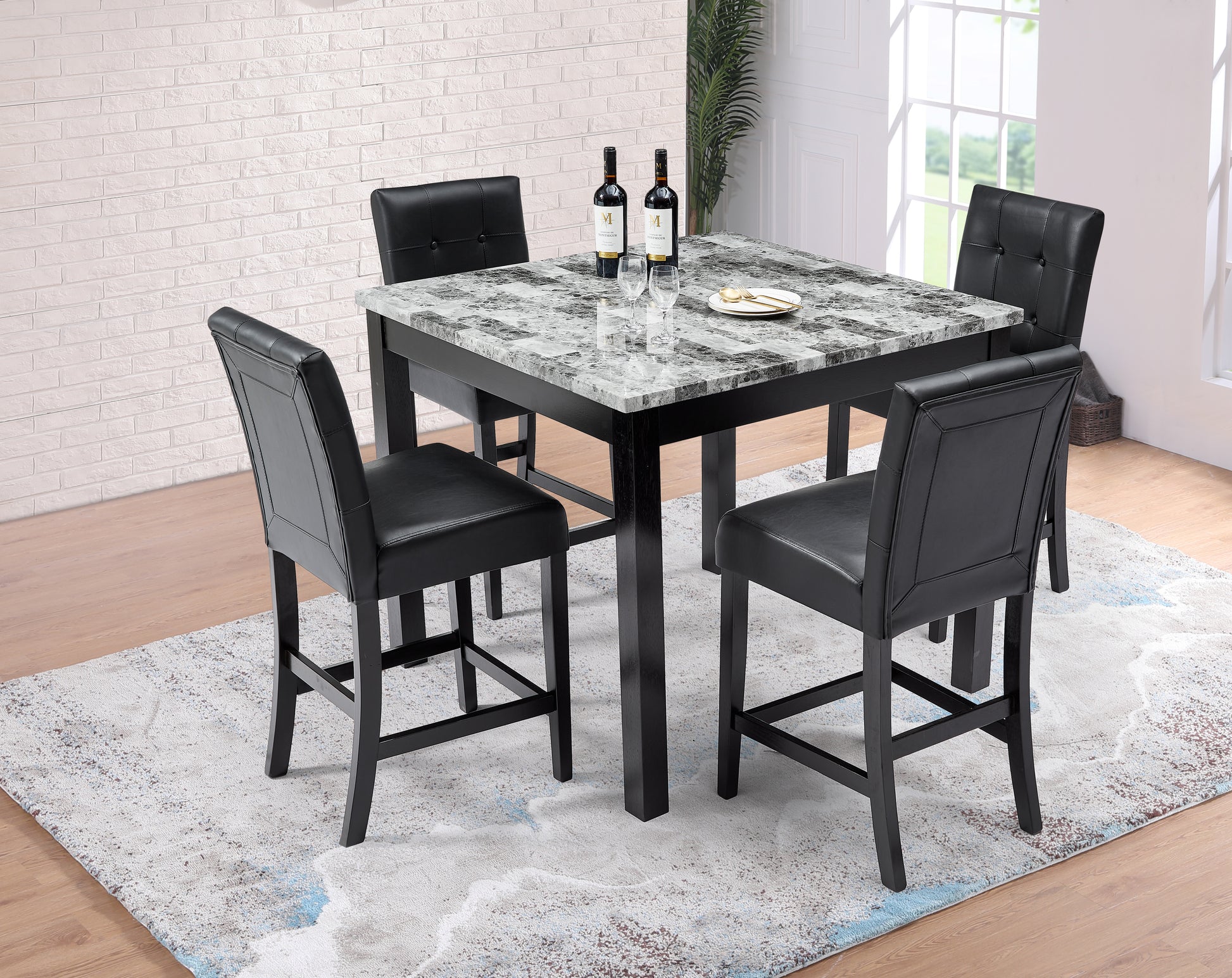 Nordic Square Dining Table And Chair Black Foam Mdf