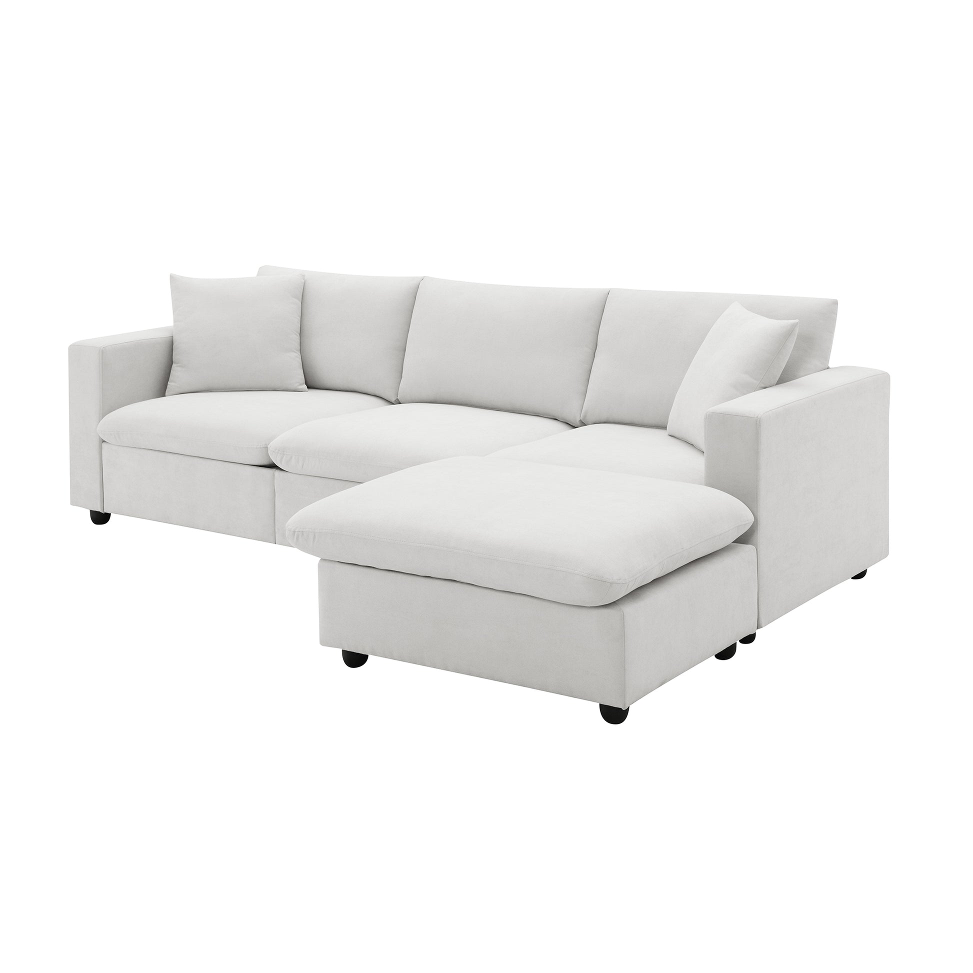 100.4*64.6" Modern Sectional Sofa,L Shaped Couch Set With 2 Free Pillows,4 Seat Polyester Fabric Couch Set With Convertible Ottoman For Living Room, Apartment, Office,4 Colors White Polyester 3 Seat
