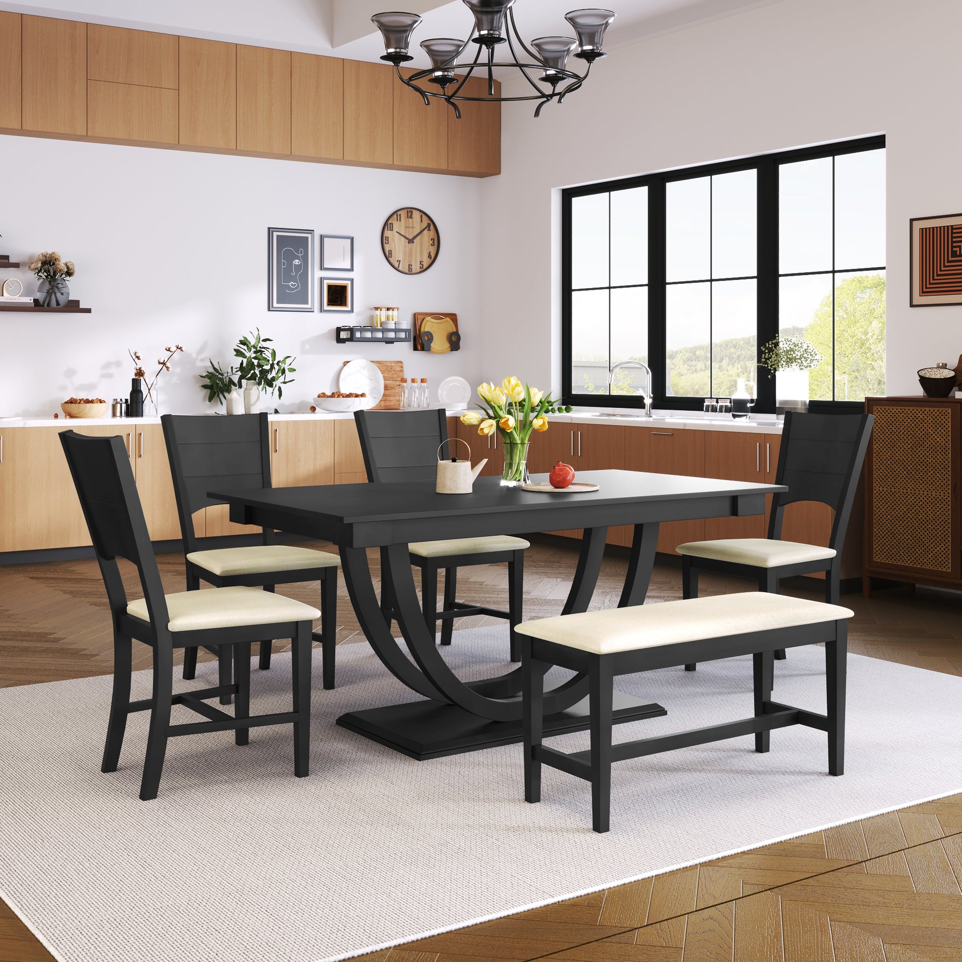 Piece Wood Half Round Dining Table Set Kitchen Table Set With Long B