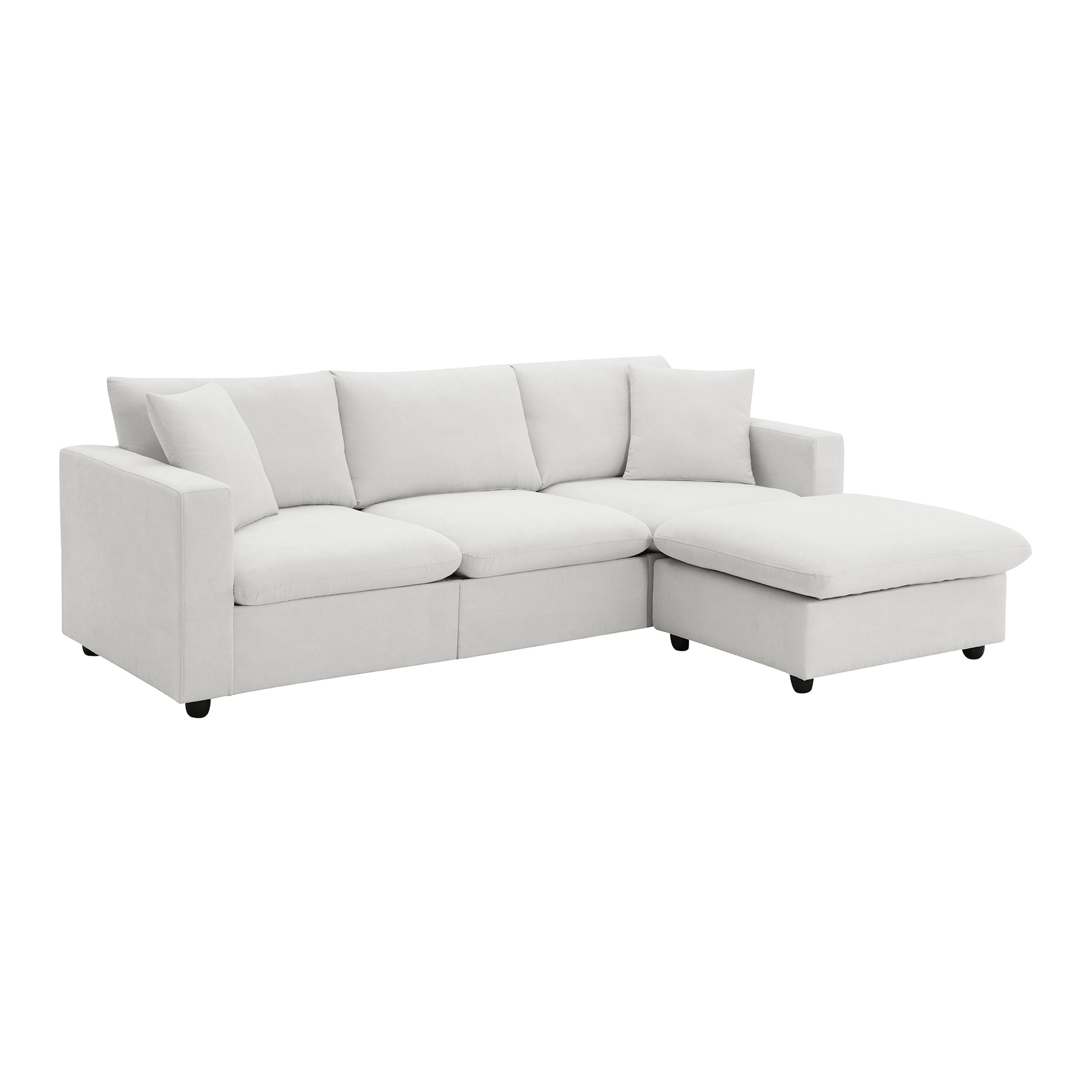 100.4*64.6" Modern Sectional Sofa,L Shaped Couch Set With 2 Free Pillows,4 Seat Polyester Fabric Couch Set With Convertible Ottoman For Living Room, Apartment, Office,4 Colors White Polyester 3 Seat
