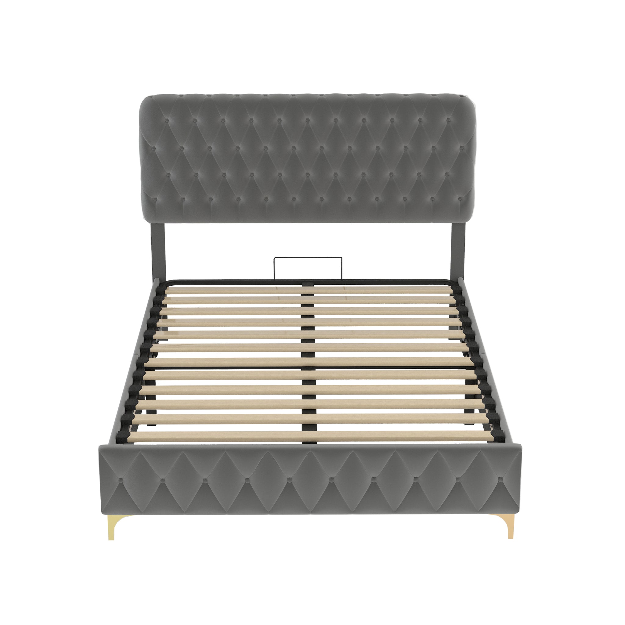 Queen Platform Bed Frame With pneumatic hydraulic queen-grey-velvet