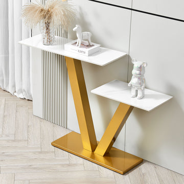 47.2"Modern Console Table, Exquisite Shape Design, Metal Frame With Adjustable Foot Pads For Entrance, Corridor, Living Room & Office. Gold Gold Metal & Wood Metal & Wood