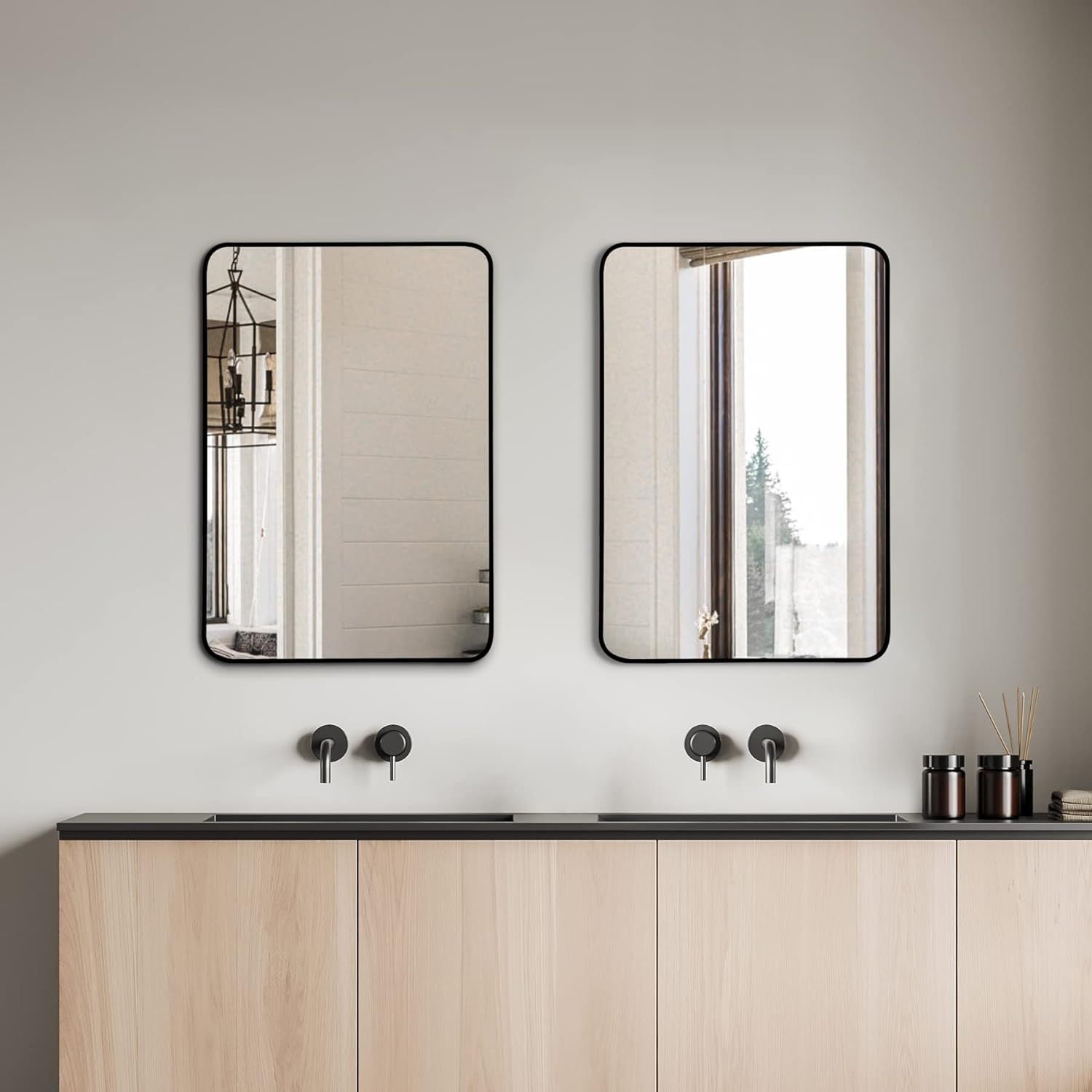 Black 24x32 INCH Metal Rectangle Barhroom mirror black-classic-mdf+glass-aluminium alloy