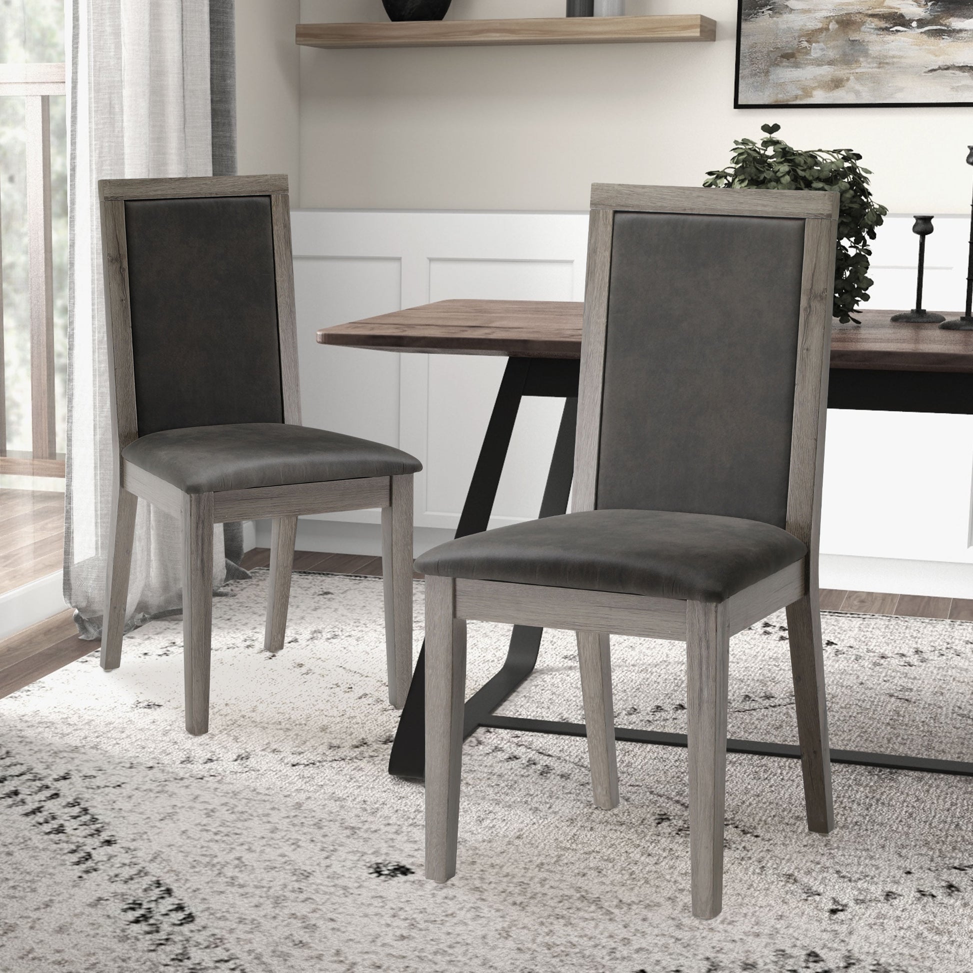 Dining Chairs Set Of 2 Wood Dining Room Chair With Mdf Sponge Back, Kitchen Room Chair Side Chair, Light Grey Base With Grey Cushion Dark Gray Foam Wood