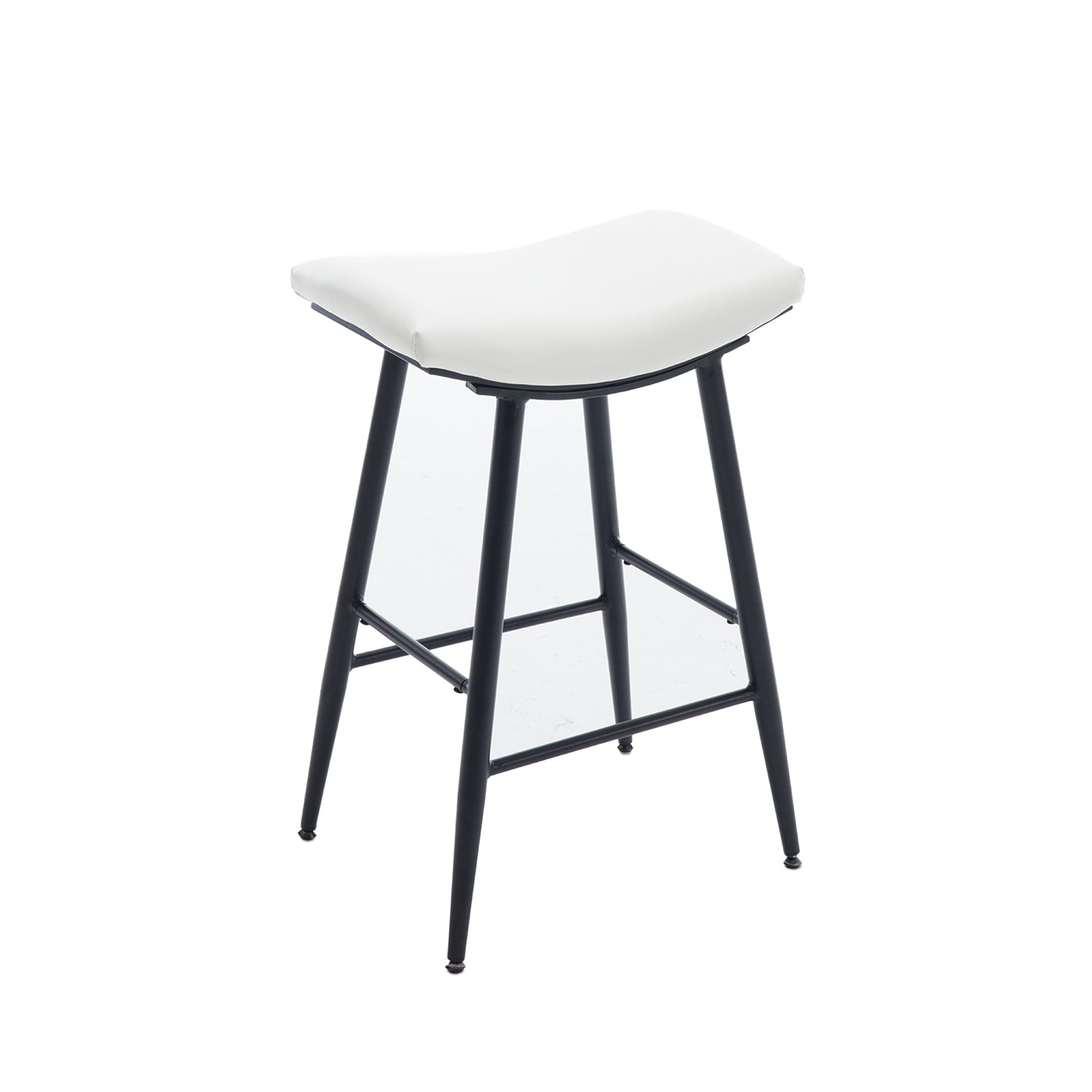 Bar Stools Set Of 2 Armless Counter Low Bar Stools Without Back Modern Pu Leather Stools With Metal Leg And Footrest,Cream Cream Kitchen Foam Dry Clean Modern Bar Stools Foam Pu Leather