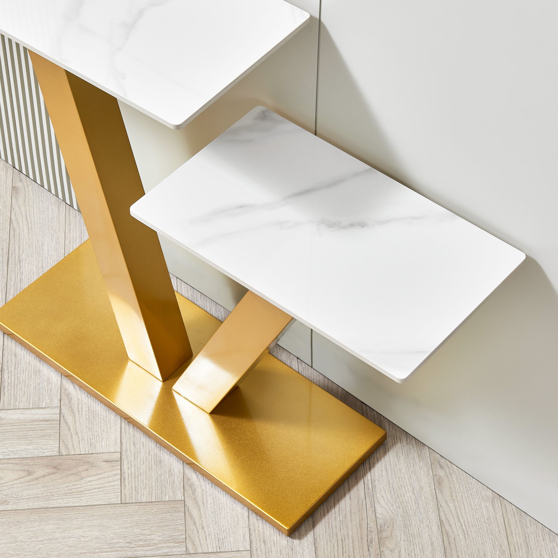 47.2"Modern Console Table, Exquisite Shape Design, Metal Frame With Adjustable Foot Pads For Entrance, Corridor, Living Room & Office. Gold Gold Metal & Wood Metal & Wood