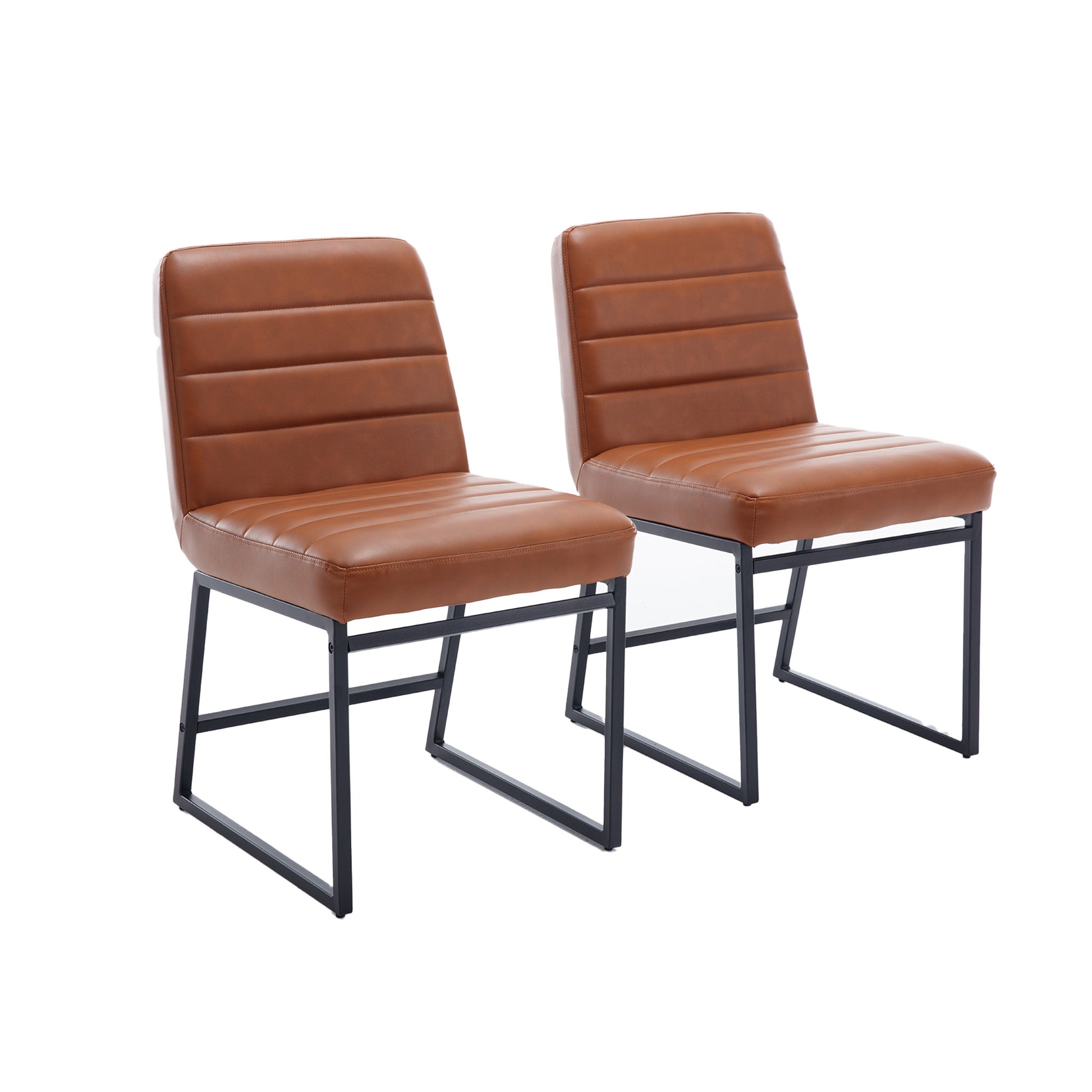 Upholstered Leather Dining Chairs Set Of 2 With Metal Legs, Mid Century Modern Leisure Chairs For Kitchen Living Room Dining Room Bistro Coffee Shop,Brown Brown Dining Room Foam Dry Clean Modern Dining Chairs Foam Pu Leather