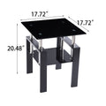 2 Piece Tempered Black Glass Sofa Table, Black Noghtstand With Metal Leg For Living Room Black Glass