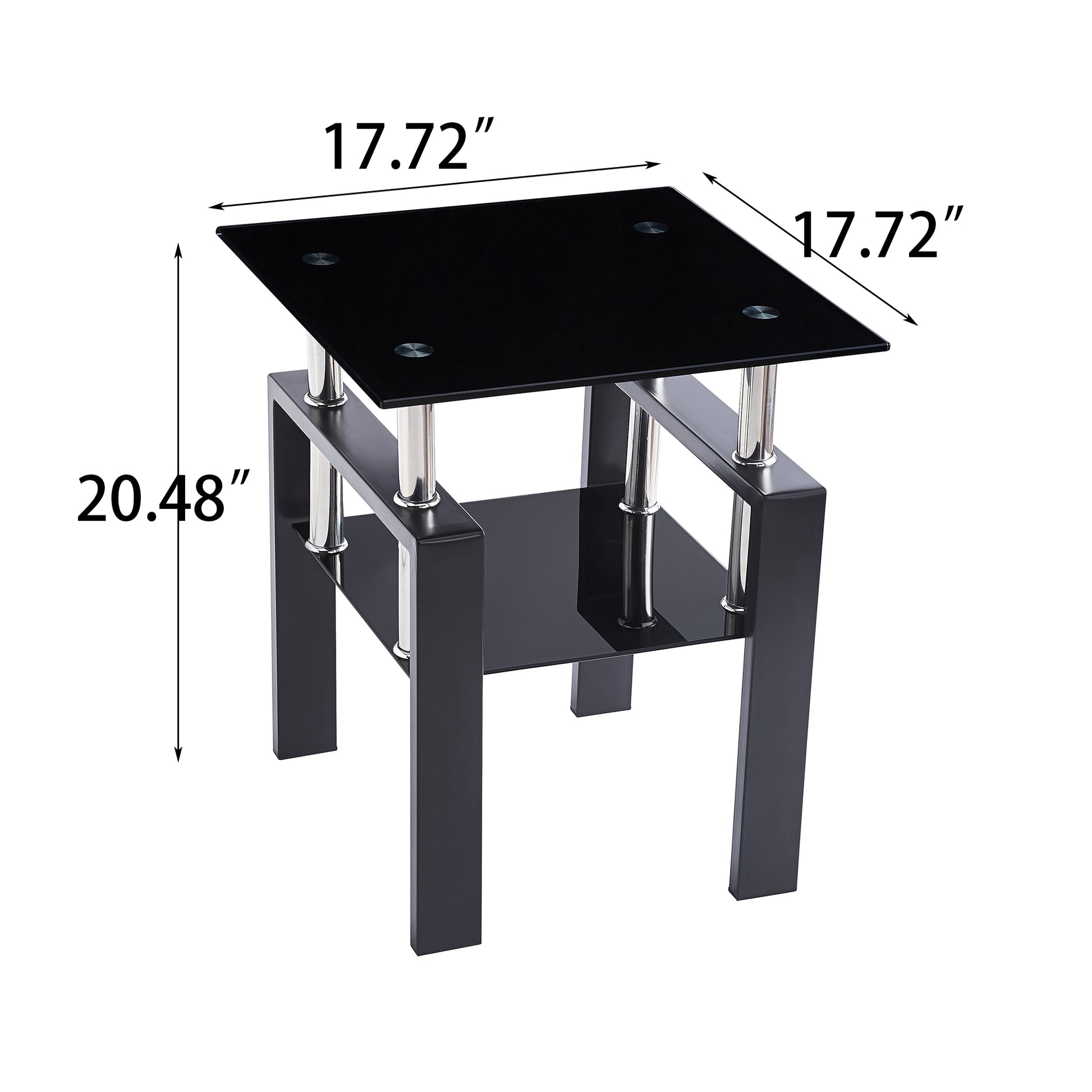 2 Piece Tempered Black Glass Sofa Table, Black Noghtstand With Metal Leg For Living Room Black Glass