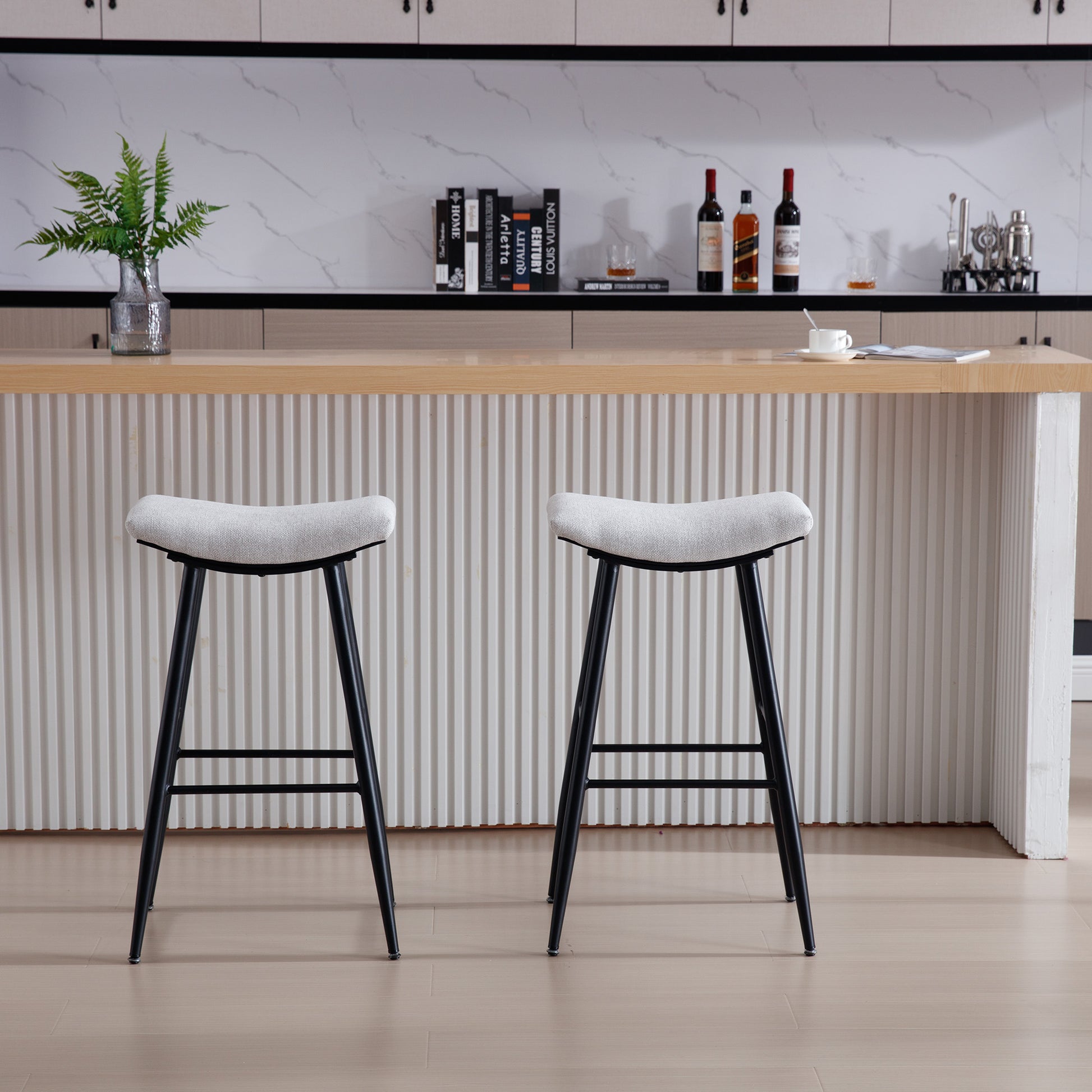 Counter Height Bar Stool Set Of 2 For Dining Room Kitchen Counter Island,Linen Fabric Upholstered Breakfast Stools With Footrest,Beige Gray Pale Blue Beige Kitchen Foam Dry Clean Modern Bar Stools Foam Linen