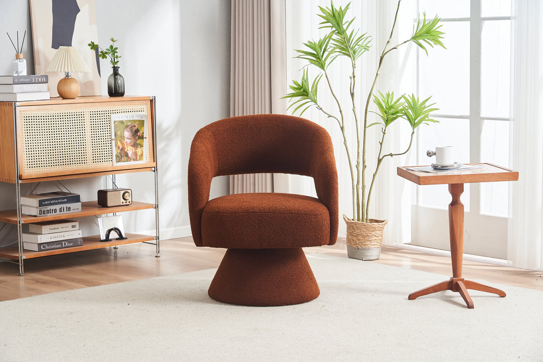 Swivel Accent Chair Armchair, Round Barrel Chair In Fabric For Living Room Bedroom,Brown Teddy Brown Faux Fur