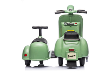6V Licensed Vespa Scooter Motorcycle With Side Car For Kids, Green Green Under 50 Lbs Chrome