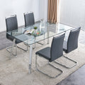 A Modern Minimalist Rectangular Glass Dining Table With Tempered Glass Tabletop And Silver Metal Legs, Suitable For Kitchens, Restaurants, And Living Rooms,63