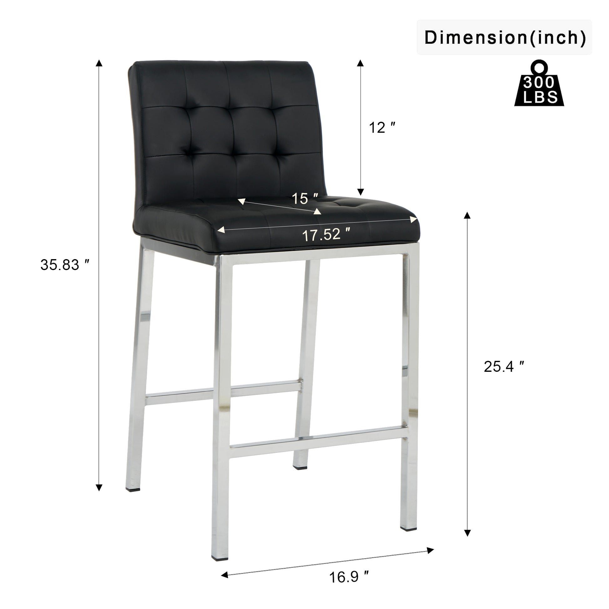 Modern Design High Counter Stool Electroplated Leg Kitchen Restaurant Black Pu Bar Chair Set Of 2 Black Foam