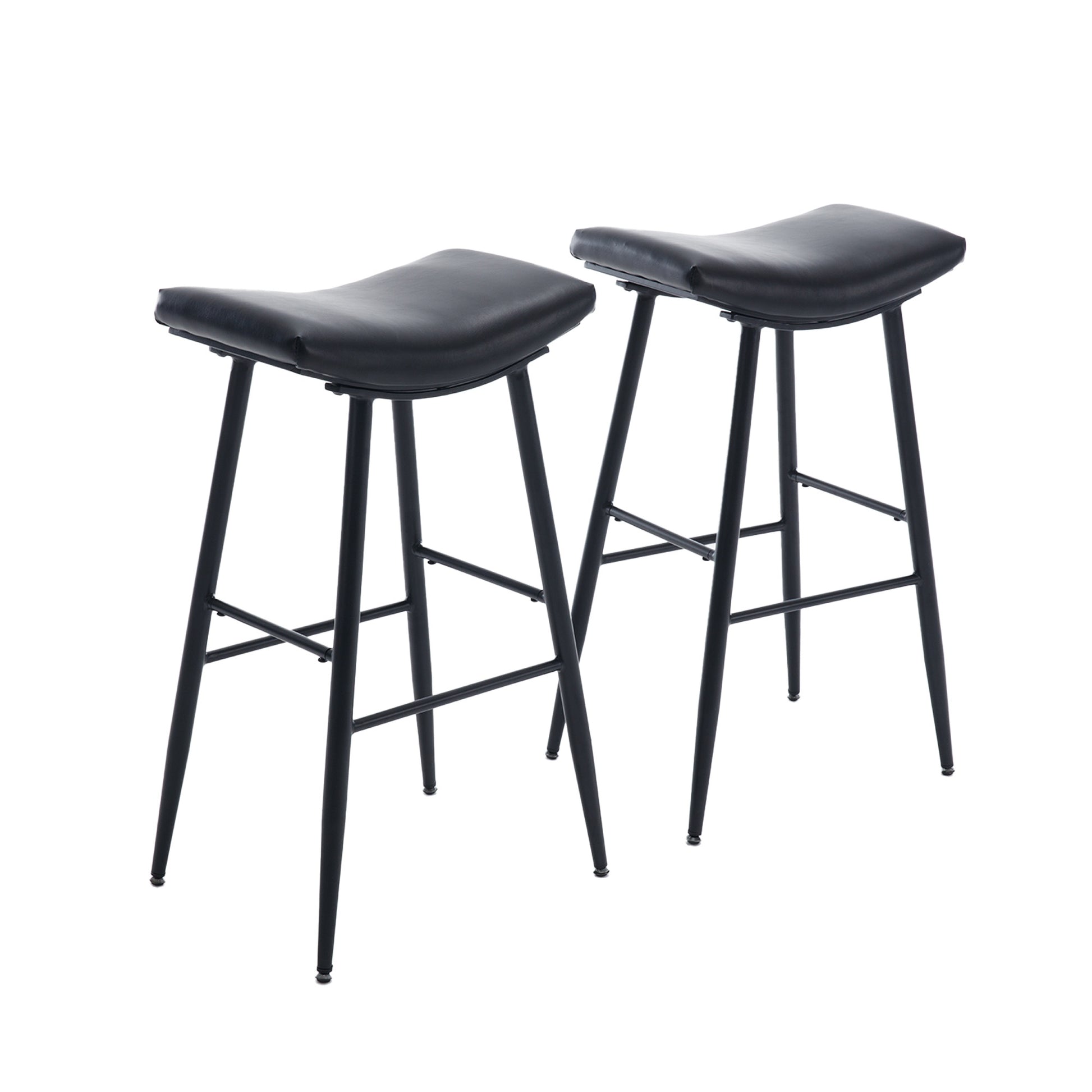 Counter Height Bar Stool Set Of 2 For Dining Room Kitchen Counter Island, Pu Upholstered Breakfast Stools With Footrest,Black Black Pu Kitchen Foam Dry Clean Modern Bar Stools Foam Pu Leather